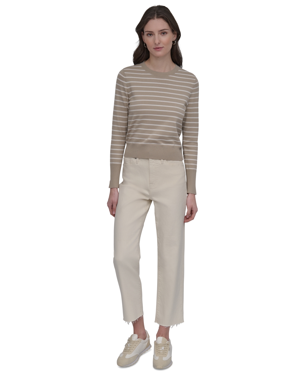 DKNY JEANS PETITE STRIPED CREWNECK SWEATER 