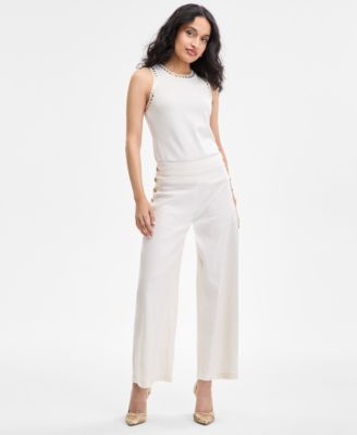 Women's Button-Trim Wide-Leg Pants, Created for Macy's