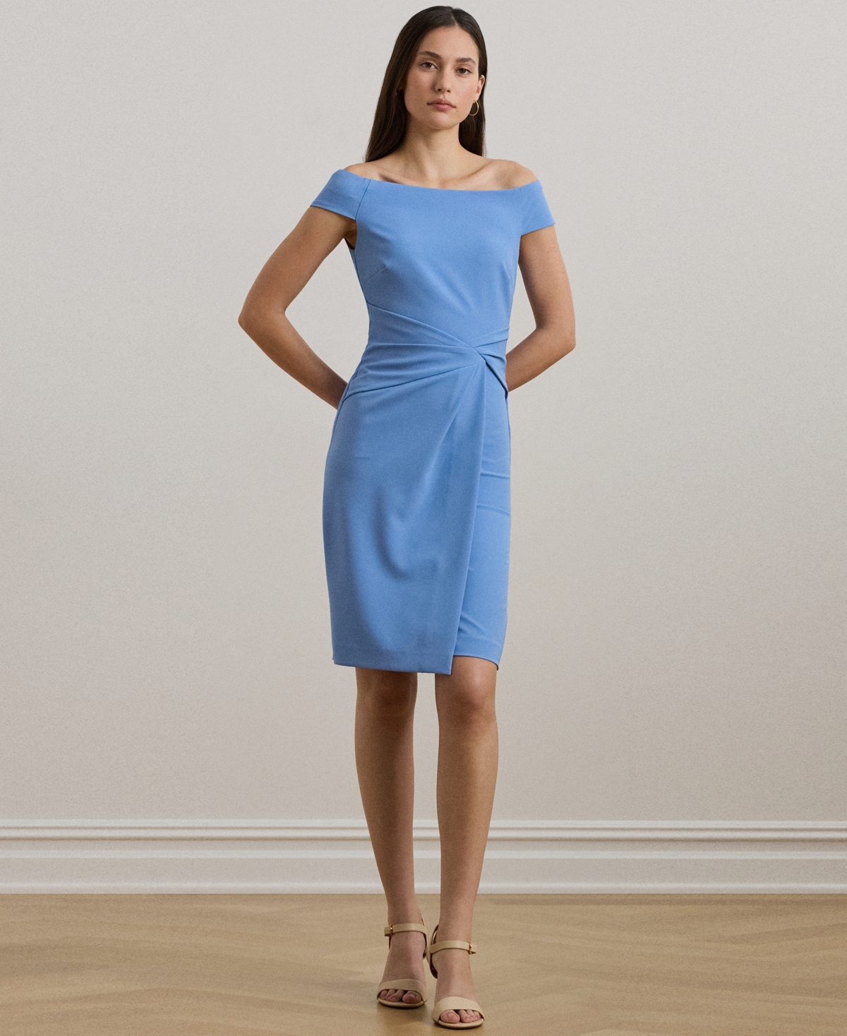 Ralph Lauren Women's Crepe Off-the-shoulder Cocktail Dress In Sky Blue