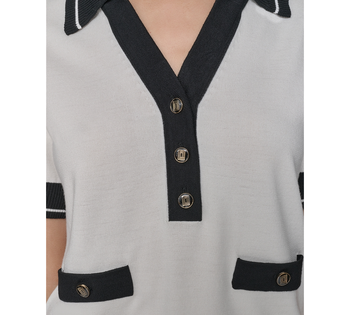 Shop Karl Lagerfeld Petite Short-sleeve Tipped Polo Sweater In Soft White,black