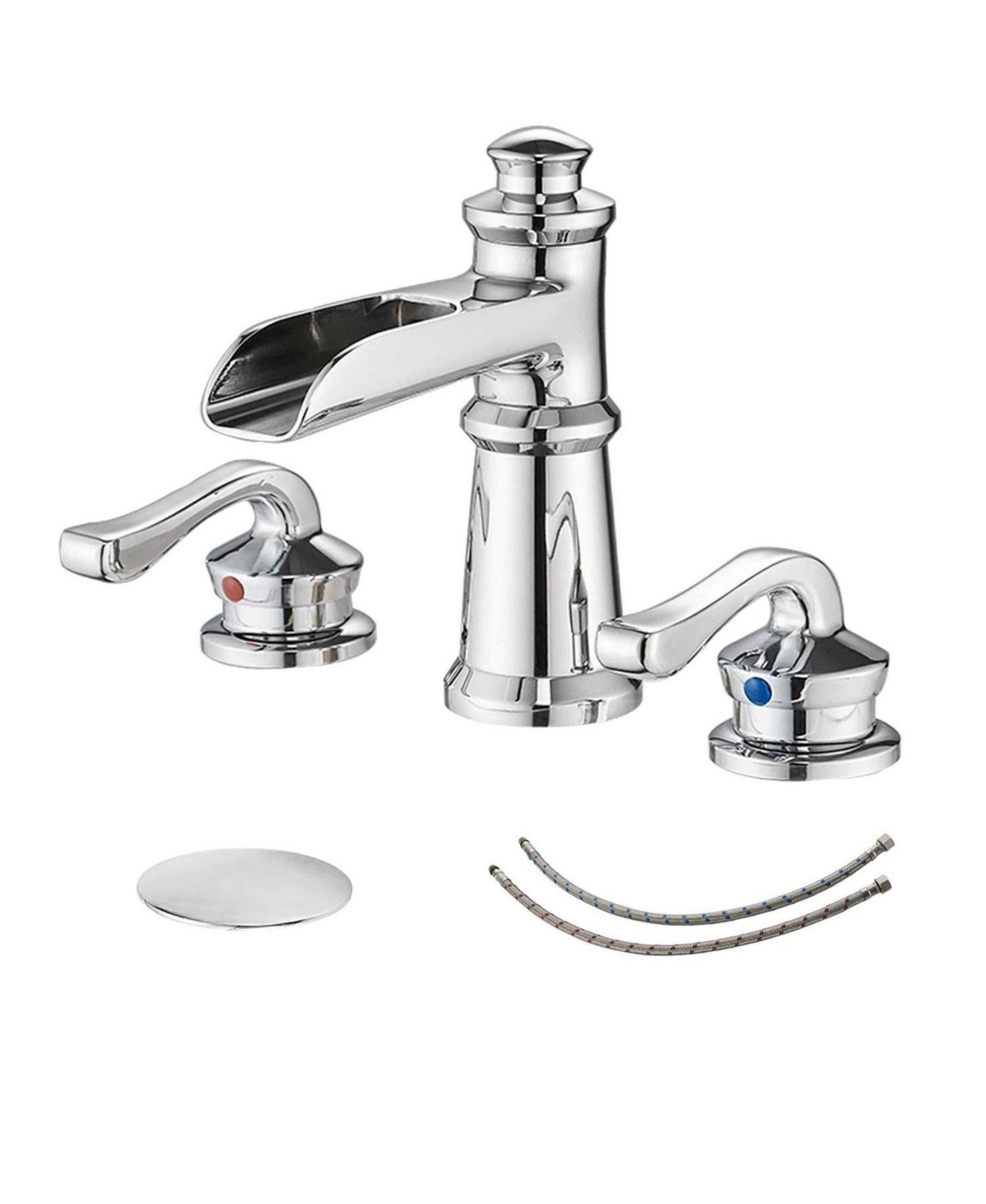 8 in. Waterfall Widespread 2-Handle Bathroom Faucet With Drain Assembly in Polished Chrome - Polished chrome
