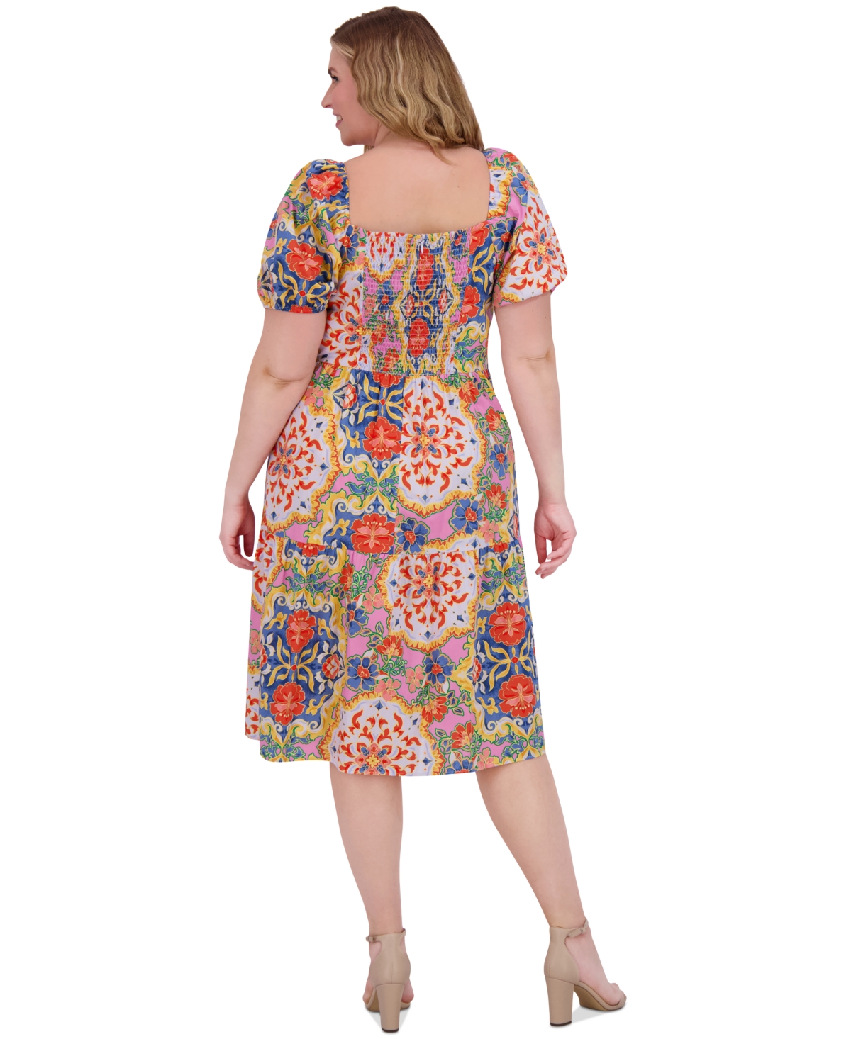 Vince Camuto Plus Size Floral-print Square-neck Dress In Mul