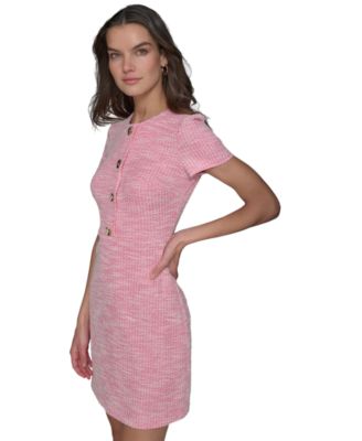 Women's Tweed Crewneck Short-Sleeve Sheath Dress