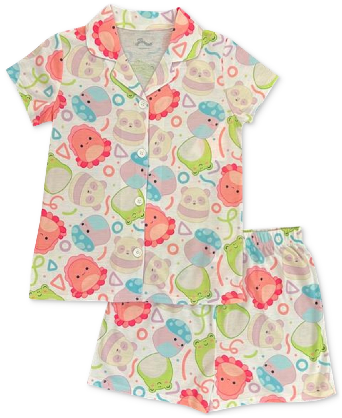 Squishmallow Big Girls Button-down Pajama & Shorts, 2 Piece Set In White Print