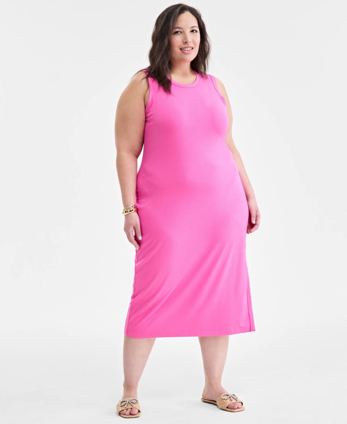 ON 34TH TRENDY PLUS SIZE TANK MIDI DRESS, EXCLUSIVELY AT MACY'S 