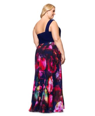 Plus Size One-Shoulder Pleated Gown