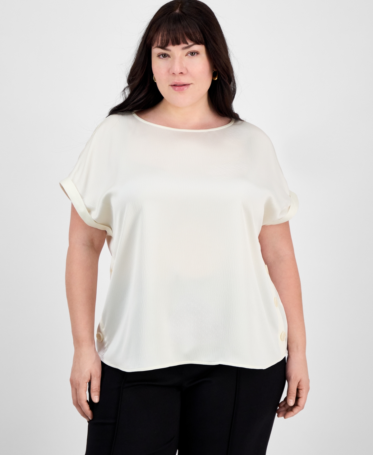 Plus Size Side-Button Blouse - Jones White