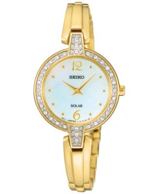 Seiko - Women's Solar Gold-Tone Stainless Steel Bracelet Watch 27mm SUP290