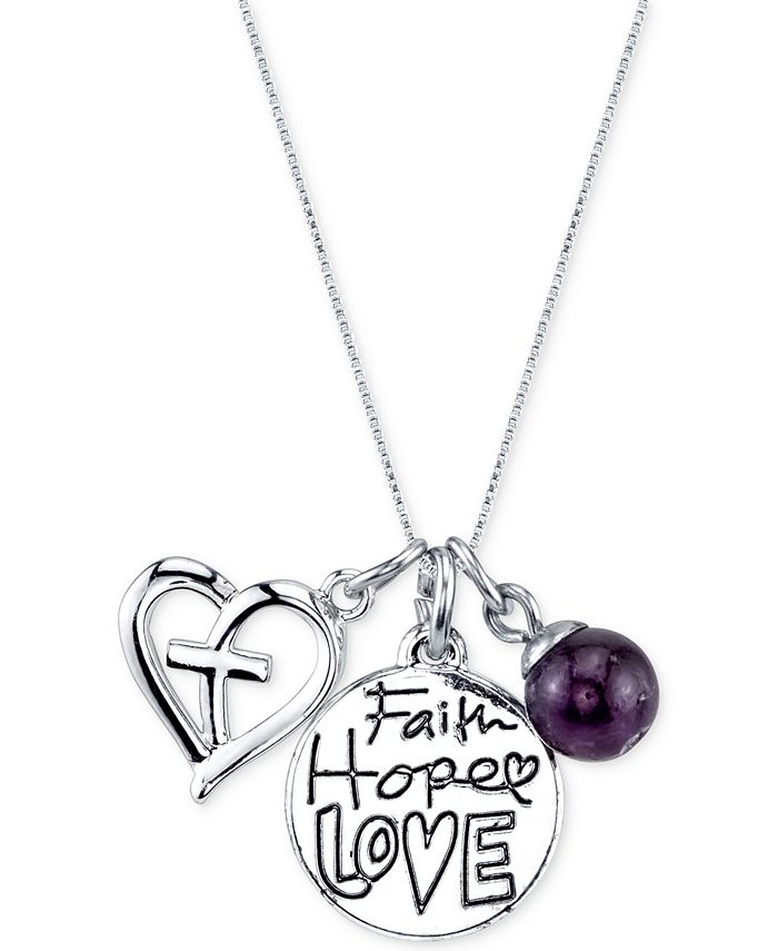 Unwritten Faith Charm and Amethyst Bead (8mm) Necklace in Stainless