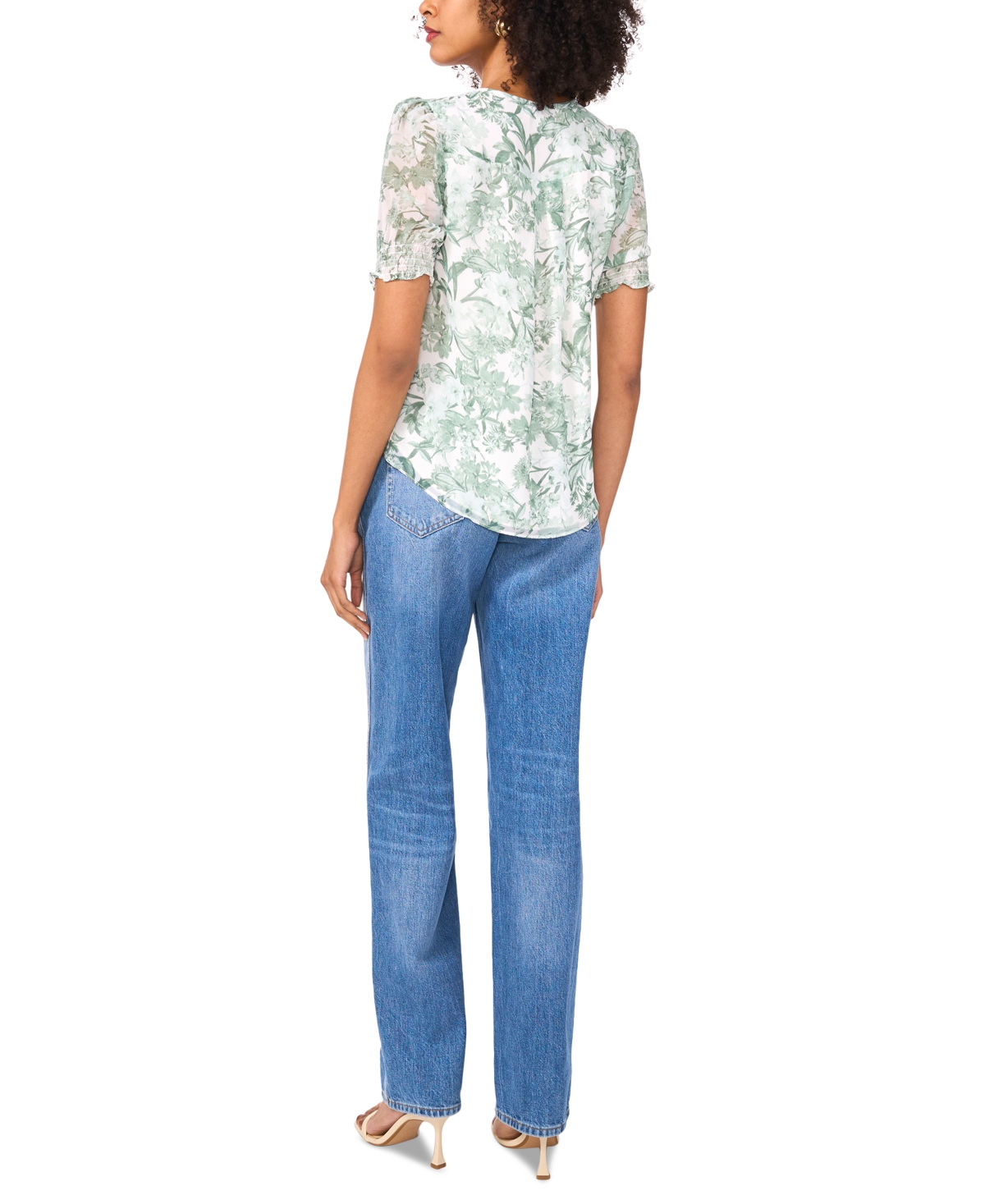 Sam & Jess Petite Printed Pleated-front Blouse In Subtle Green