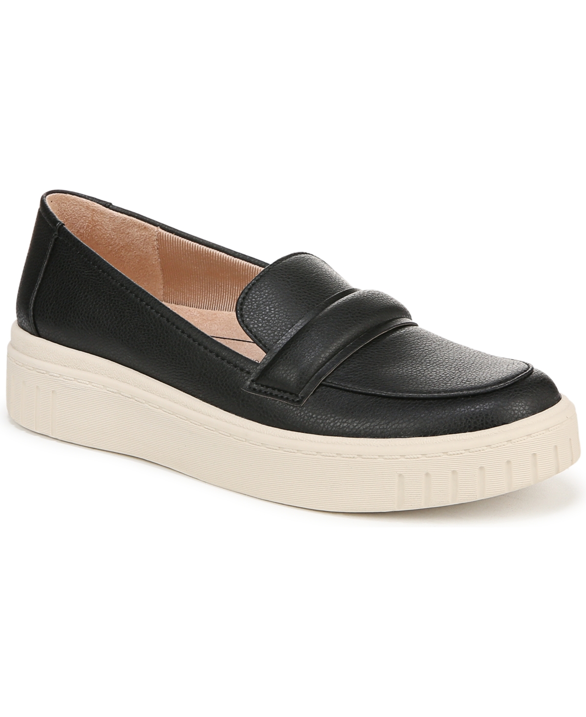 Shop Lifestride Women's Geneva Closed Round Toe Platform Penny Loafers In Black Faux Leather