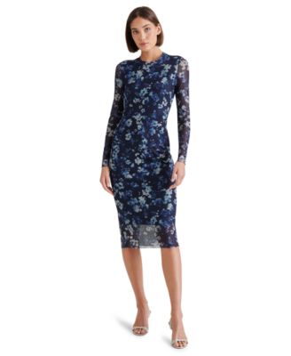 Steve Madden - Women's Hailee Floral-Print Long-Sleeve Midi Dress