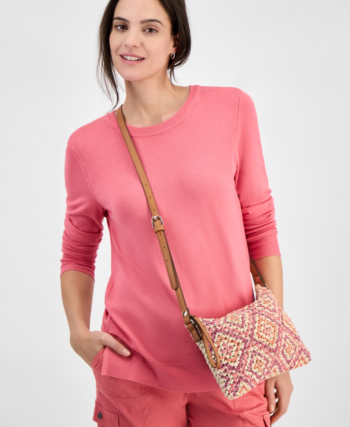 Style & Co Geo Printed Straw Small Crossbody, Exclusively At Macy's In Geometric Print