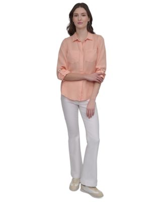 Women's Roll-Tab-Sleeve Button-Front Shirt