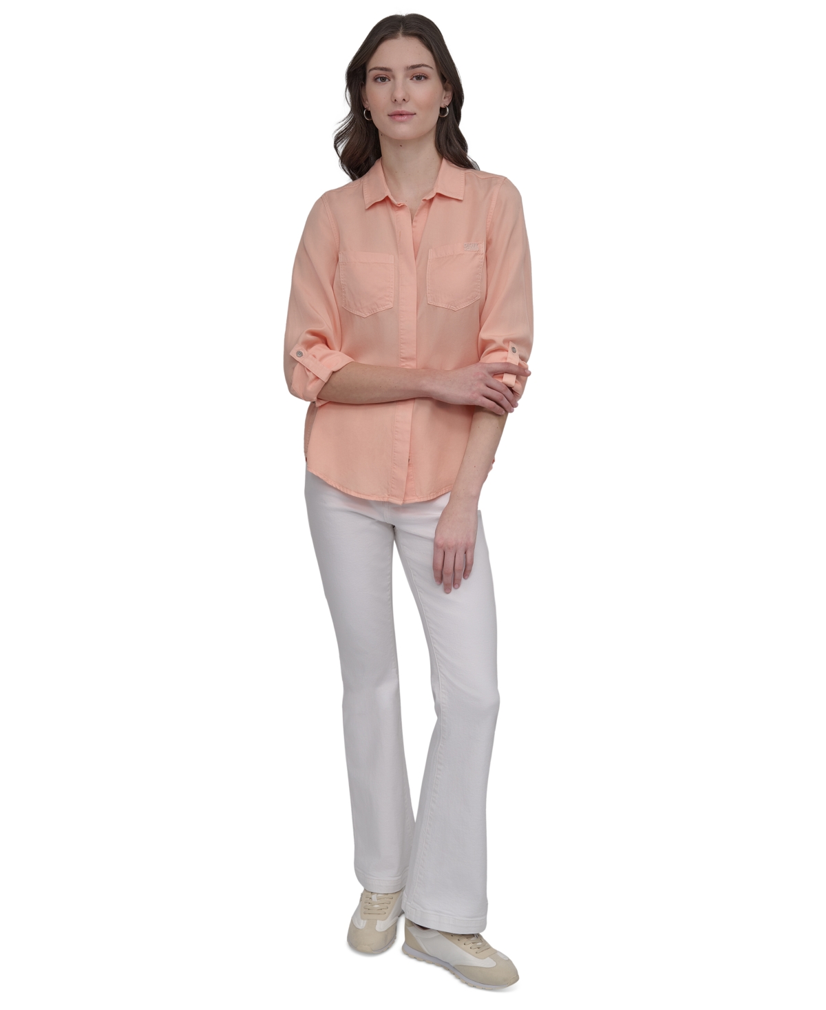 DKNY JEANS WOMEN'S ROLL-TAB-SLEEVE BUTTON-FRONT SHIRT 