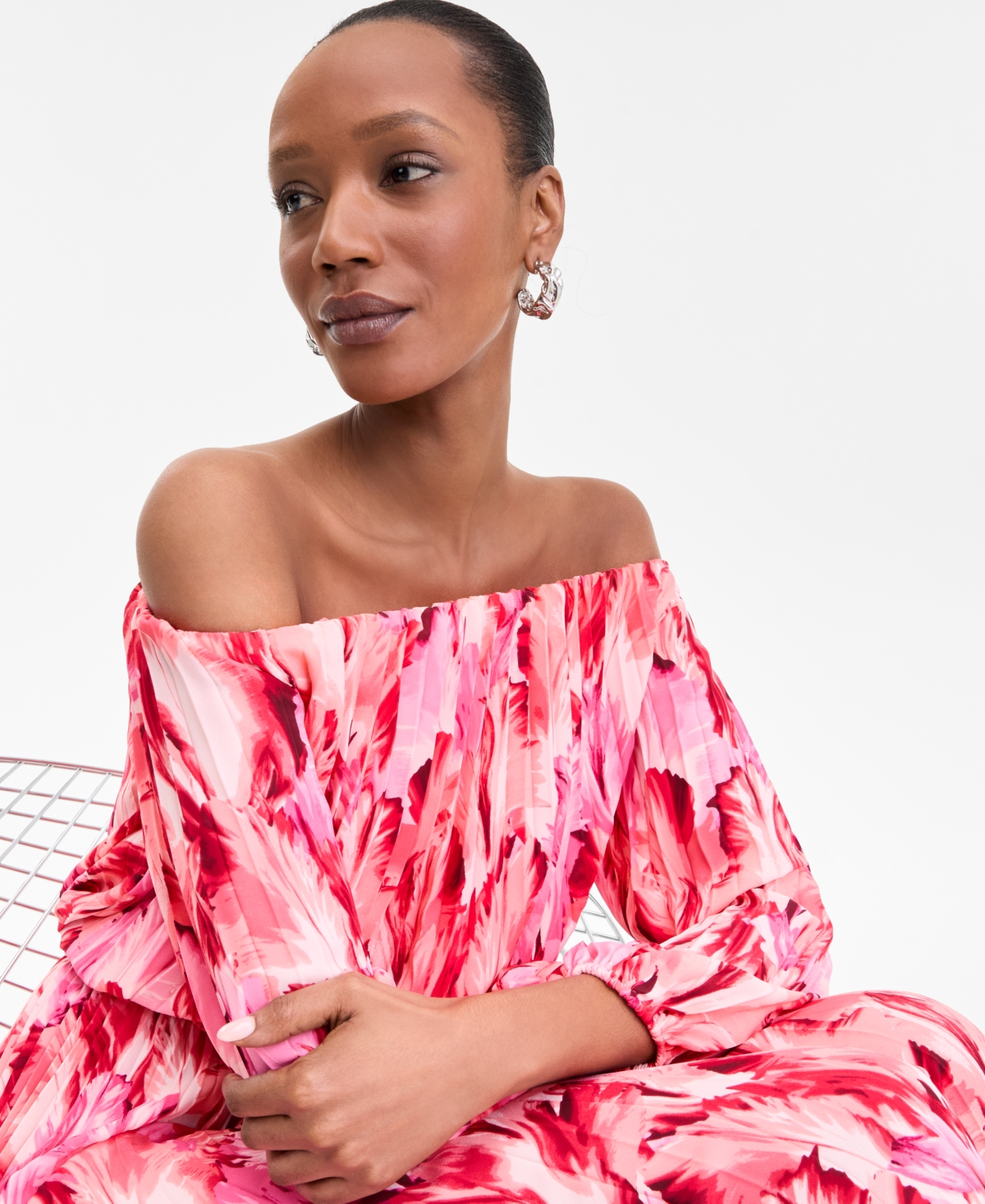 Inc International Concepts Women's Printed Pleated Off-the-shoulder Maxi Dress, Exclusively At Macy's In Vera Bouqu