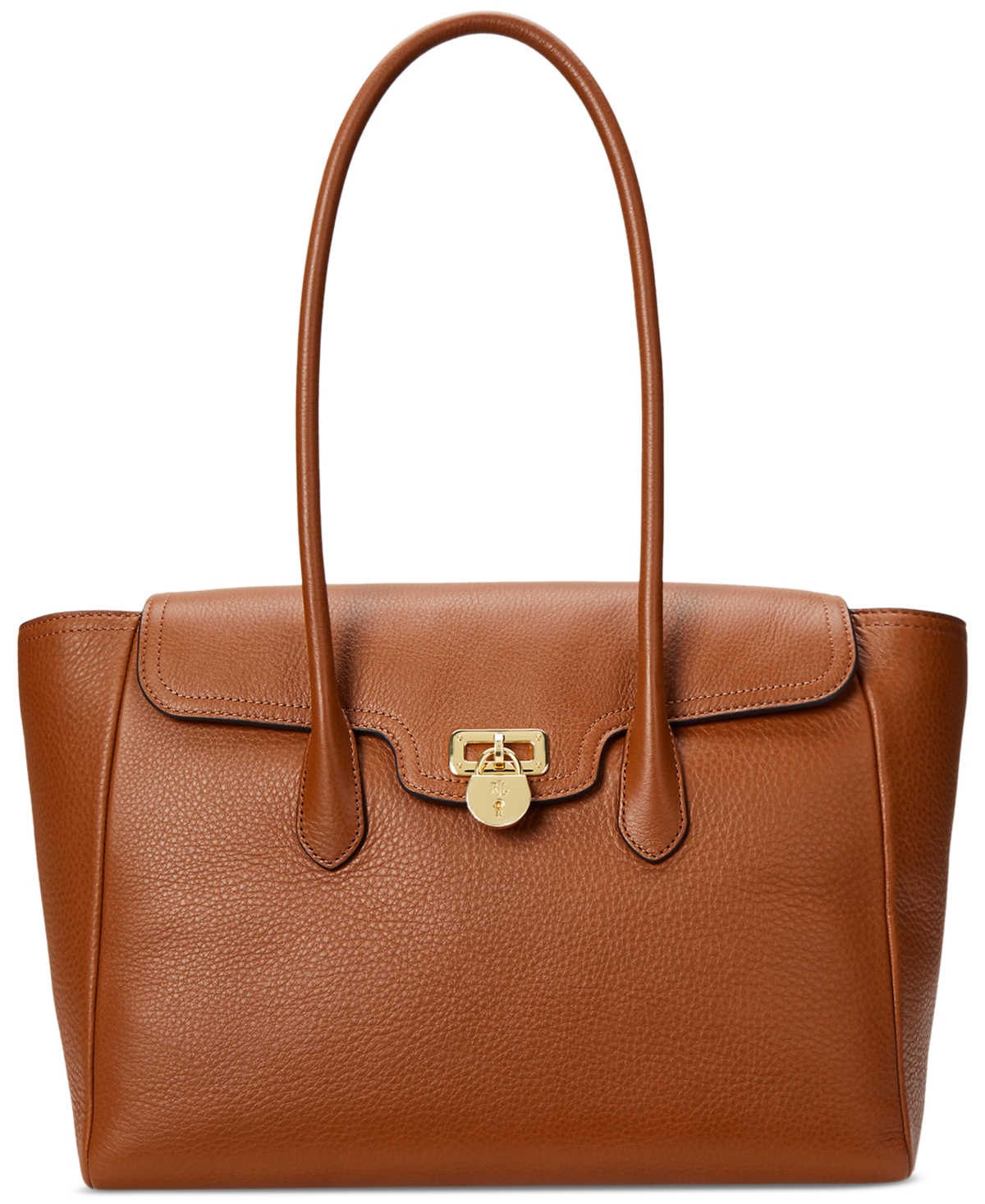 Ralph Lauren Pebbled Leather Large Tanner Satchel In Lauren Tan