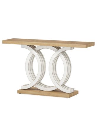 55 inches Console Table with Geometric Base, Farmhouse Hallway Table, Wooden Entryway Table, Vintage Sofa Table, Unique Long Accent Table