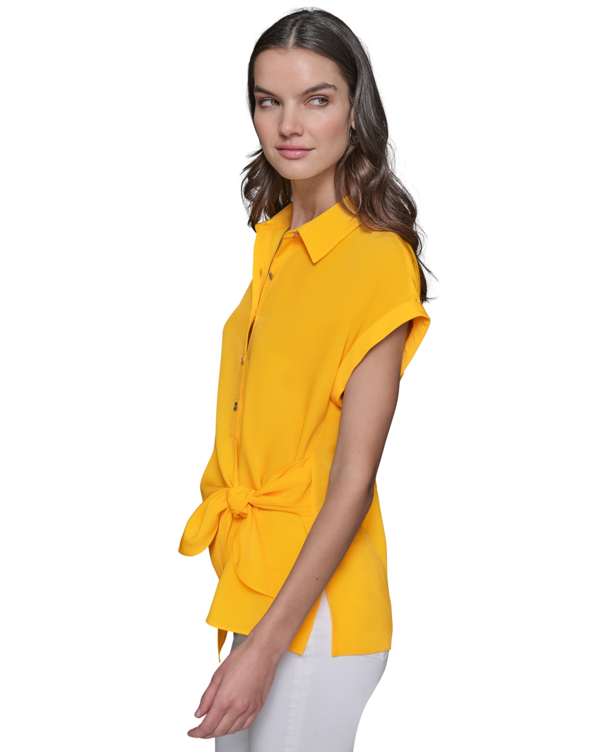 KARL LAGERFELD WOMEN'S ASYMMETRIC BUTTON-FRONT TOP 