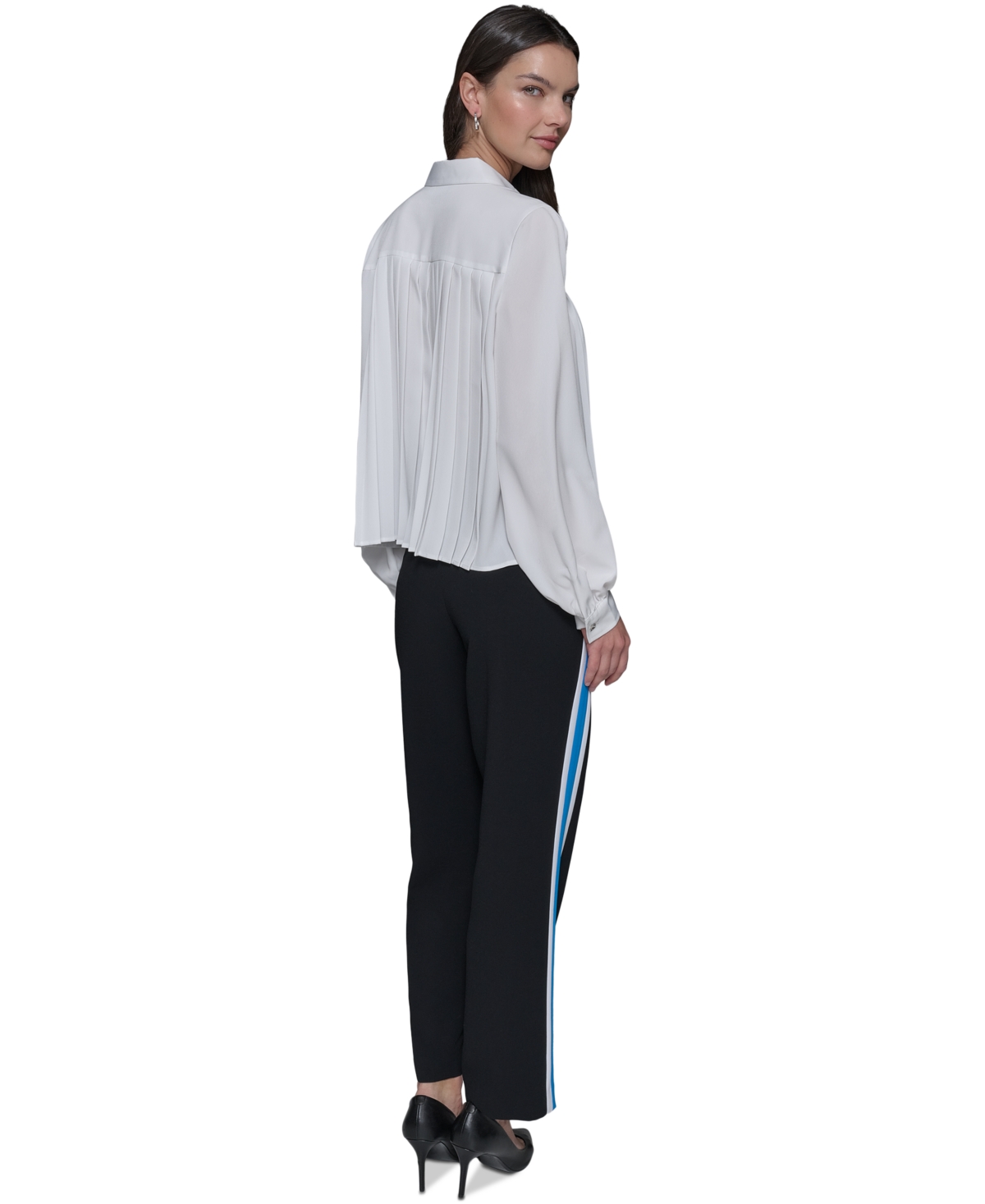 Shop Karl Lagerfeld Women's Pleated Button-front Top In Soft White