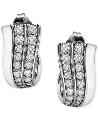 Pav&eacute; Cubic Zirconia J Hoop Earrings (7/8 ct. t.w.) in 18k Gold Over Sterling Silver