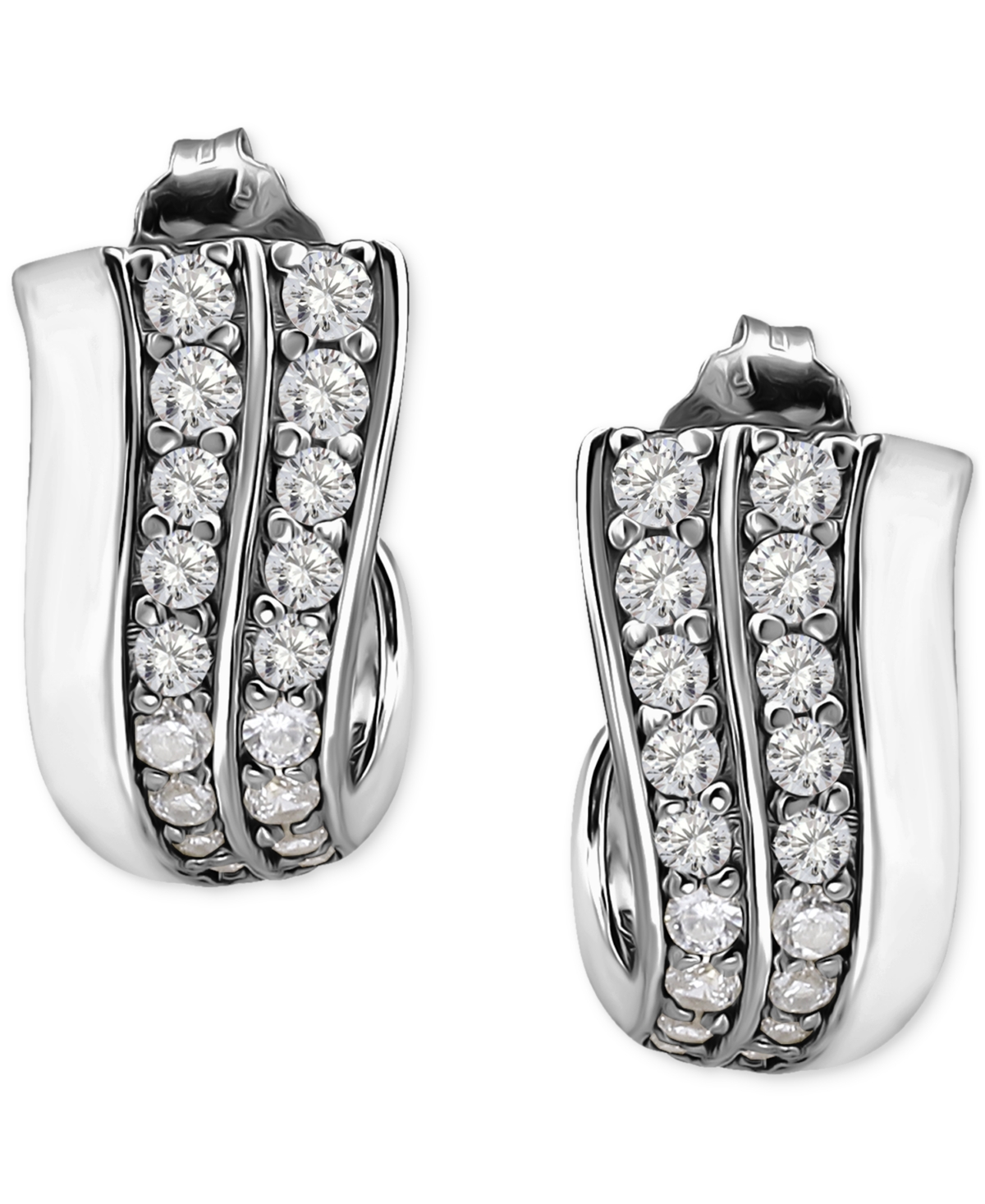 Giani Bernini Pave Cubic Zirconia J Hoop Earrings (7/8 Ct. T.w.) In 18k Gold Over Sterling Silver, Exclusively At In Silver