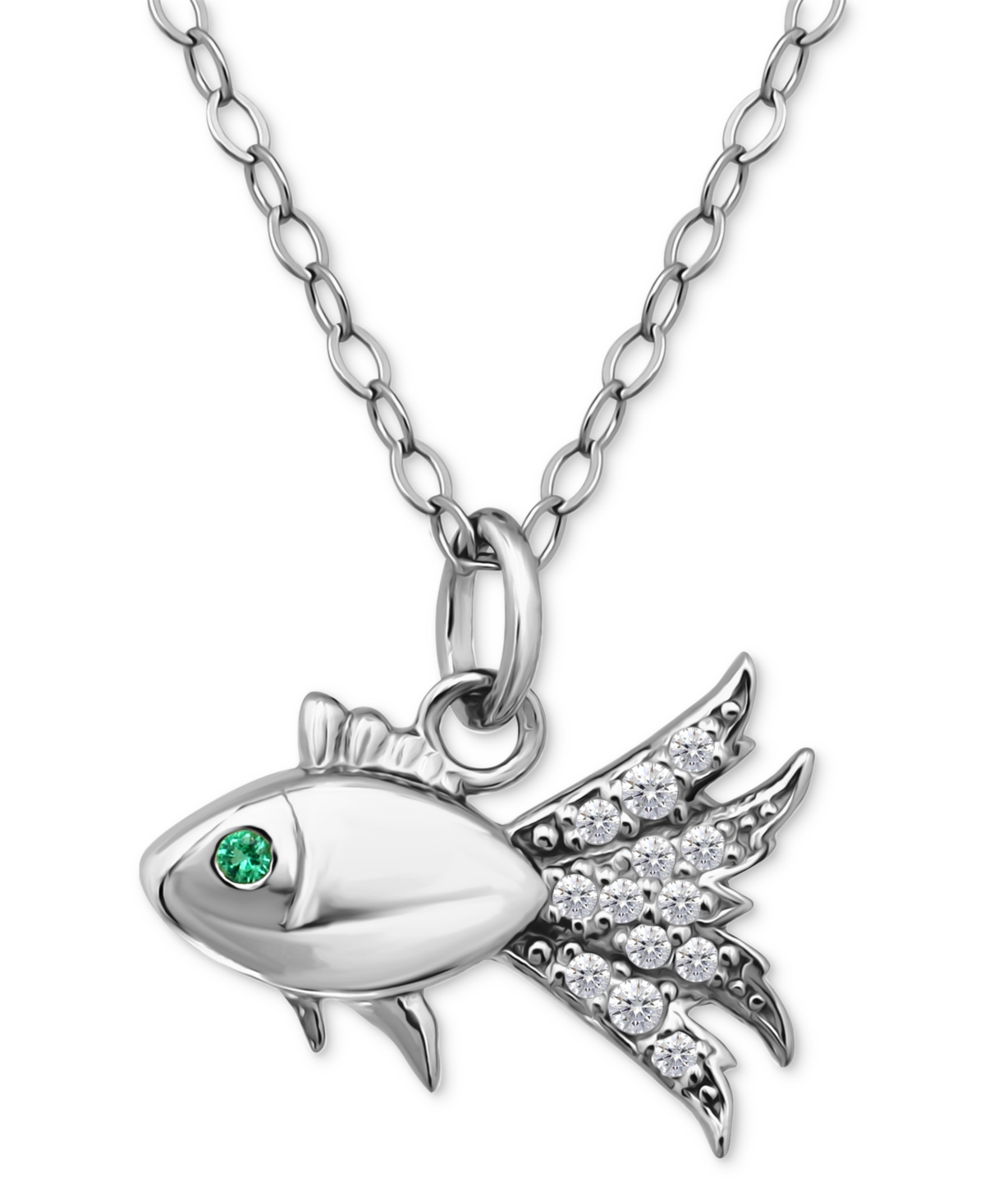 Giani Bernini Lab-created Green Quartz & Cubic Zirconia Fish Pendant Necklace In 18k Gold Over Sterling Silver, 16