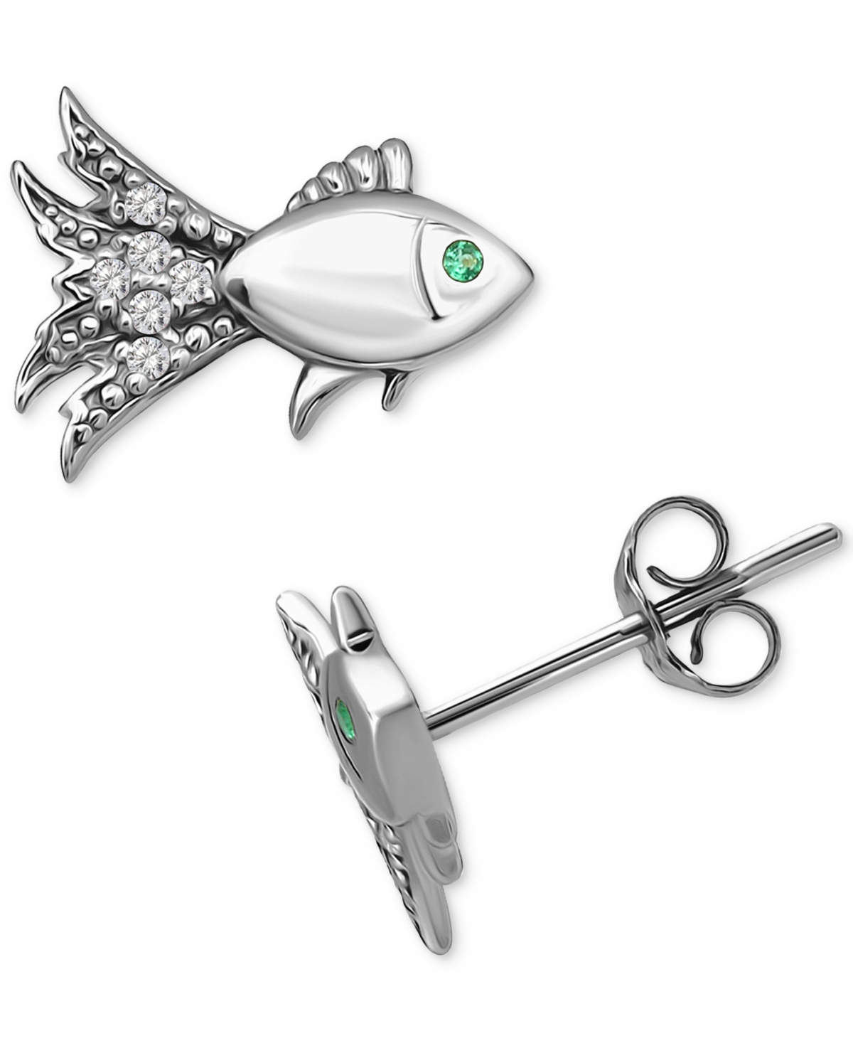 Giani Bernini Lab-created Green Quartz & Cubic Zirconia Fish Stud Earrings In 18k Gold Over Sterling Silver, Exclu In Silver