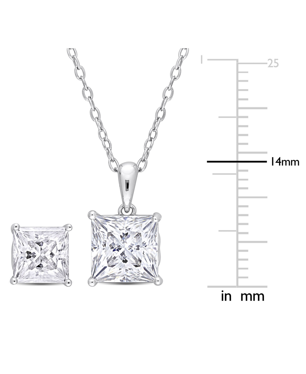 Macy's 2-pc. Set Moissanite (9 Ct. T.w.) Princess Stud Earrings & Pendant 18" Necklace In Sterling Silver In Moissanite