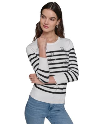 KARL LAGERFELD PARIS - Women's Stripe Embellished Sweater