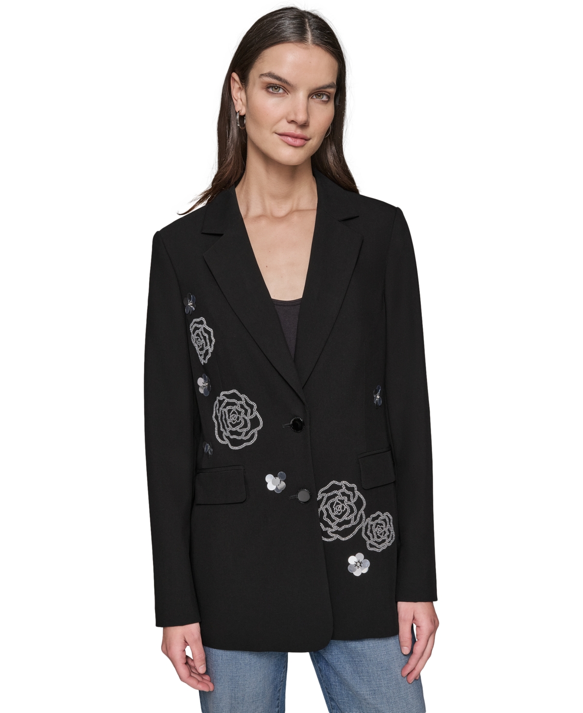Karl Lagerfeld Rose Motif Blazer In Black