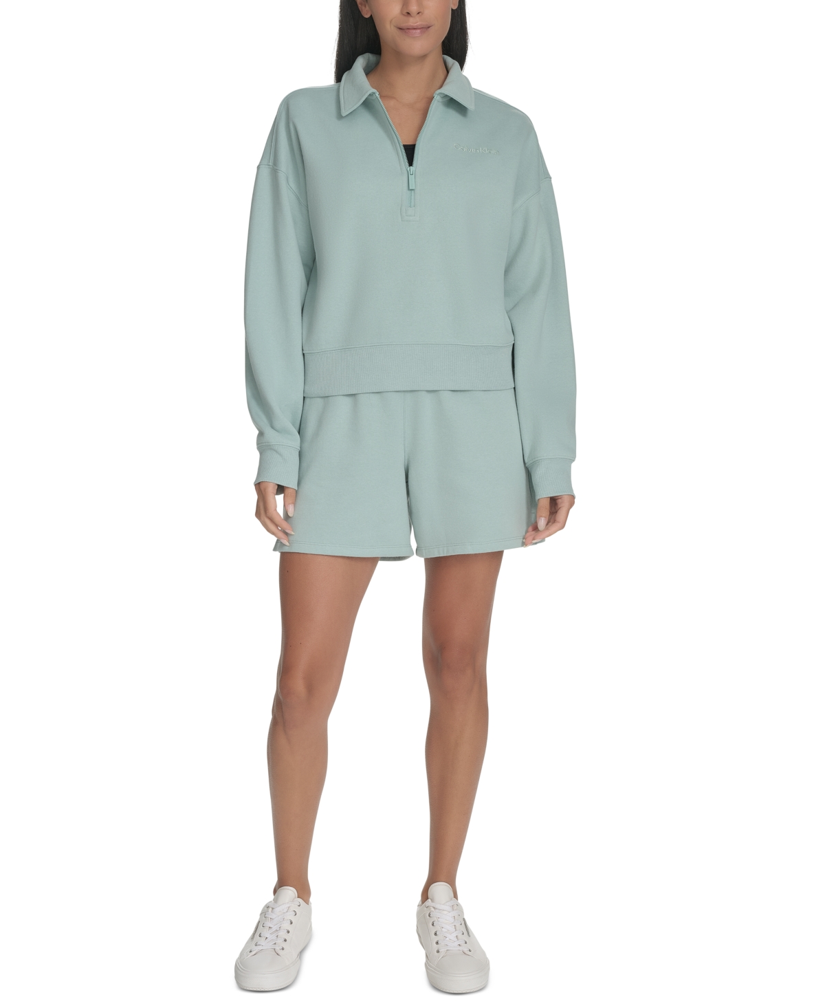 売れ筋商品|||カルバンクライン カットソー トップス レディース Women's French Terry Collared Half-Zip Pullover Top Blue Surf Calvin Klein Women's French Terry Collared Half-zip Pullover