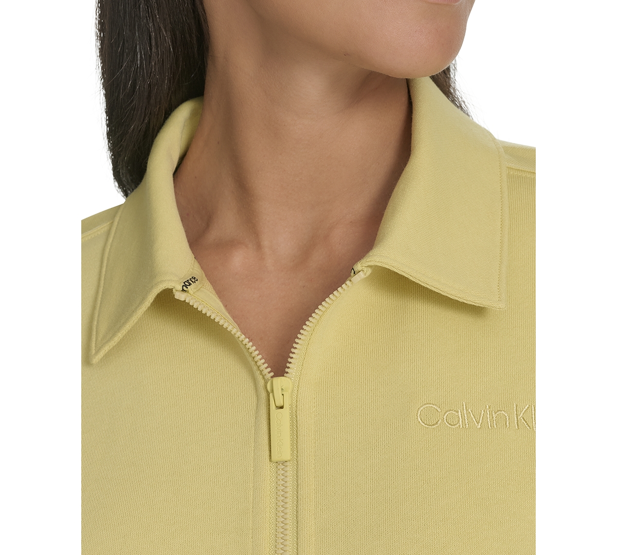 Calvin Klein Women's French Terry Collared Half-zip Pullover Top In Muted Lime