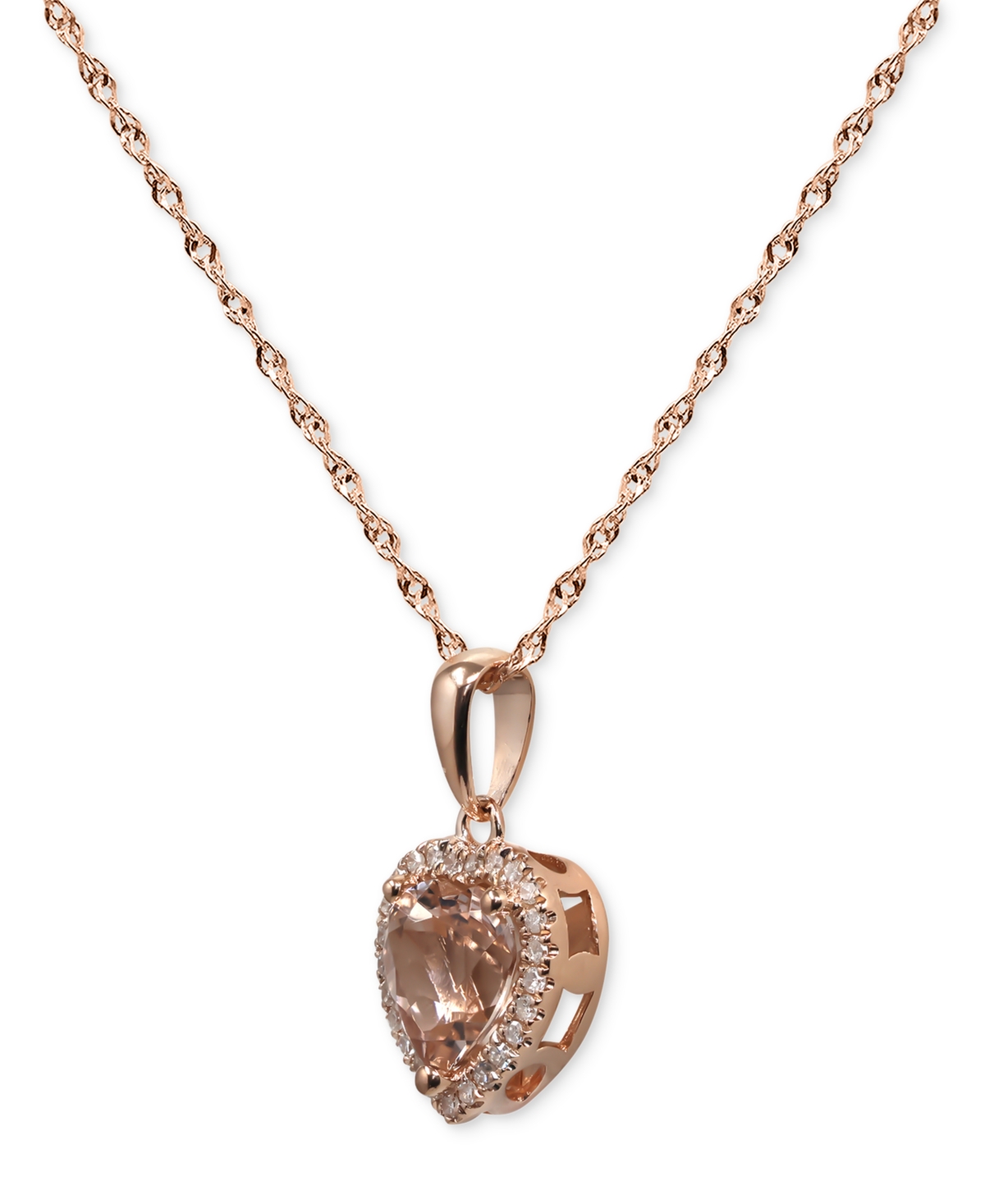 MACY'S MORGANITE (1 CT. T.W.) & DIAMOND (1/10 CT. T.W.) HEART HALO PENDANT NECKLACE IN 14K ROSE GOLD, 16" + 