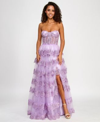 Juniors' Floral Sequin Embellished Ruffled Strapless Gown, Created for Macy's