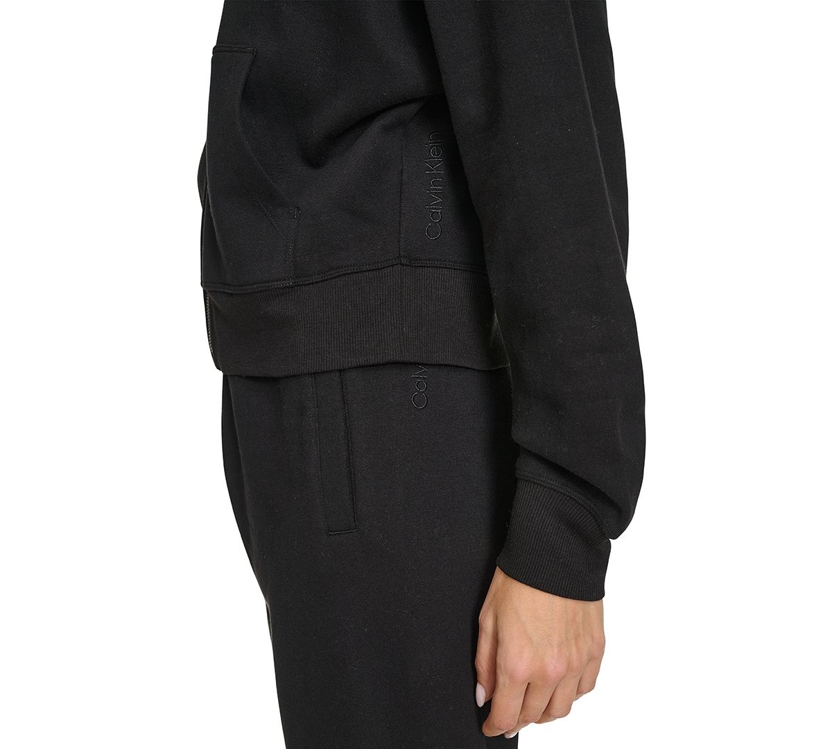 Shop Calvin Klein Women's Fleece Crop Zip-front Long-sleeve Hoodie In Black