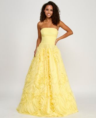 Say Yes - Juniors' Ruffled Rosette Strapless Ball Gown