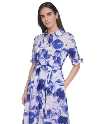 calvin klein floral print shirt dress Calvin Klein Women's Floral Graphic Mini T-Shirt Dress in Bright White