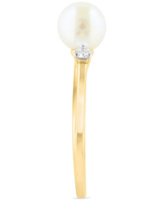 EFFY&reg; Cultured Freshwater Pearl (6mm) & Diamond (1/20 ct. t.w.) Cuff Ring in 14k Gold