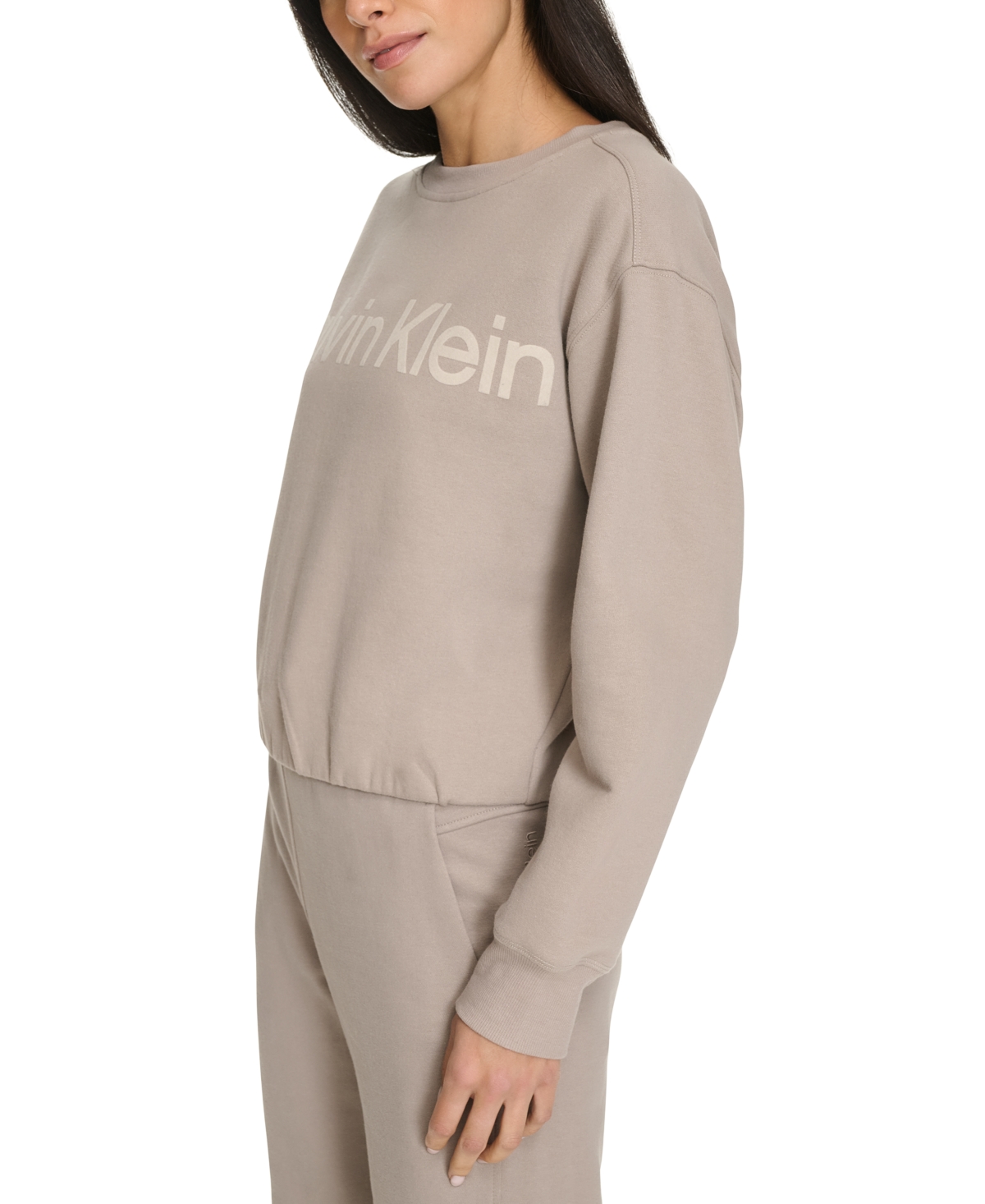 Calvin Klein Performance Women's Flocked-logo Fleece Sweatshirt In Moonrock