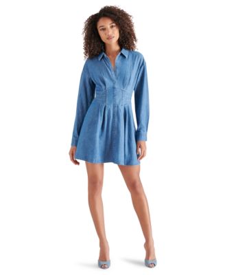 Steve Madden - Women's Cotton Aria Corset-Waist Denim Dress