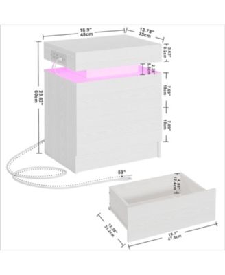 Night Stand with Charging Station, Nightstand with LED Light