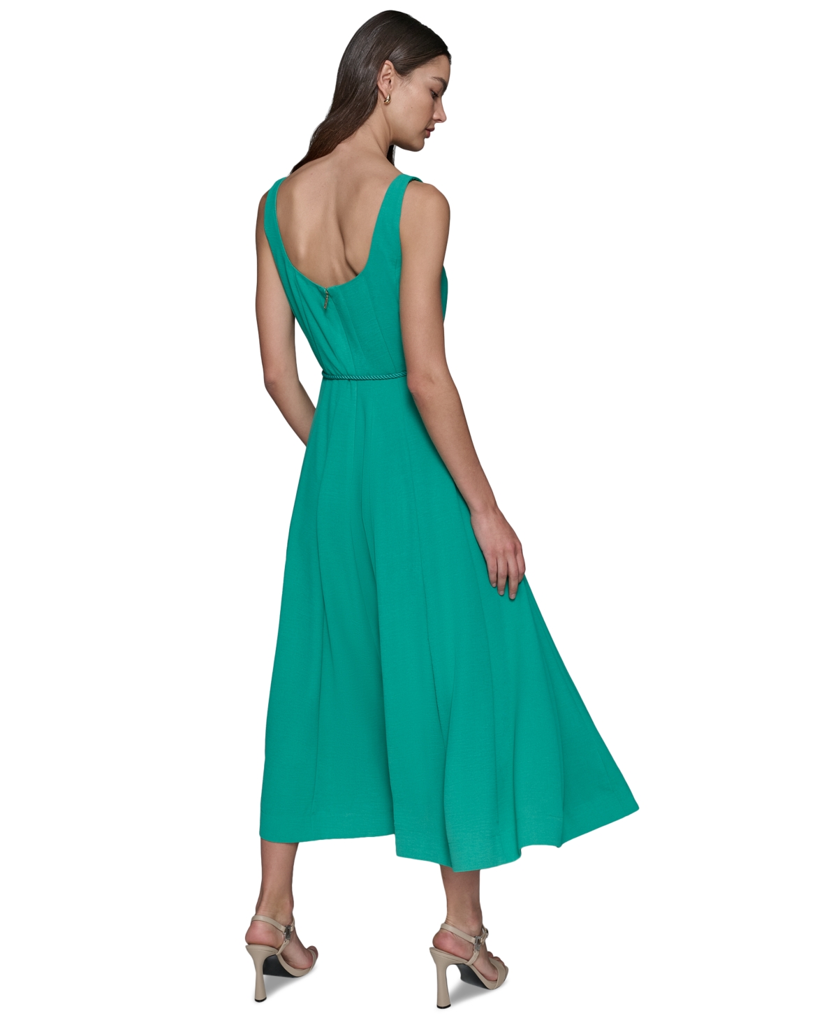 Shop Karl Lagerfeld Women's Scoop-neck Belted Sleeveless Midi Dress In Vivid Gree