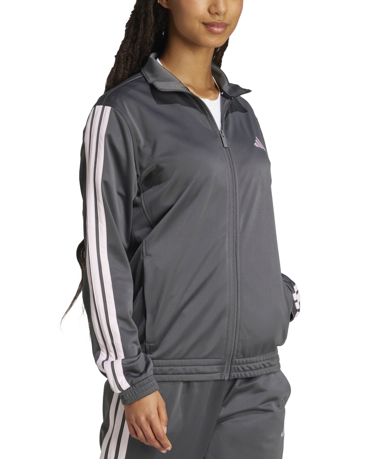 Adidas Originals Women's 3-stripe Tricot Track Jacket, Xs-4x In Grey Six,clear Pink
