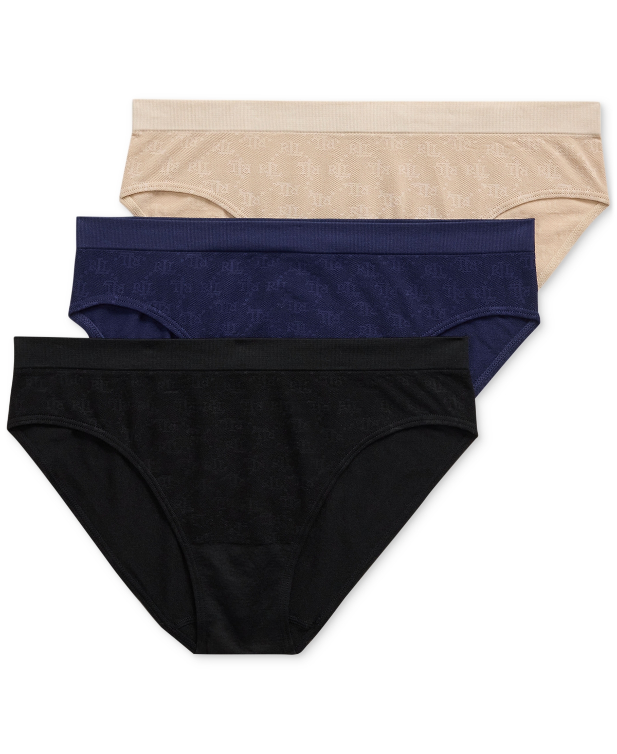Monogram Mesh Jacquard 3-Pack Bikini Underwear, 4L0185 - Navy/Black/Beige