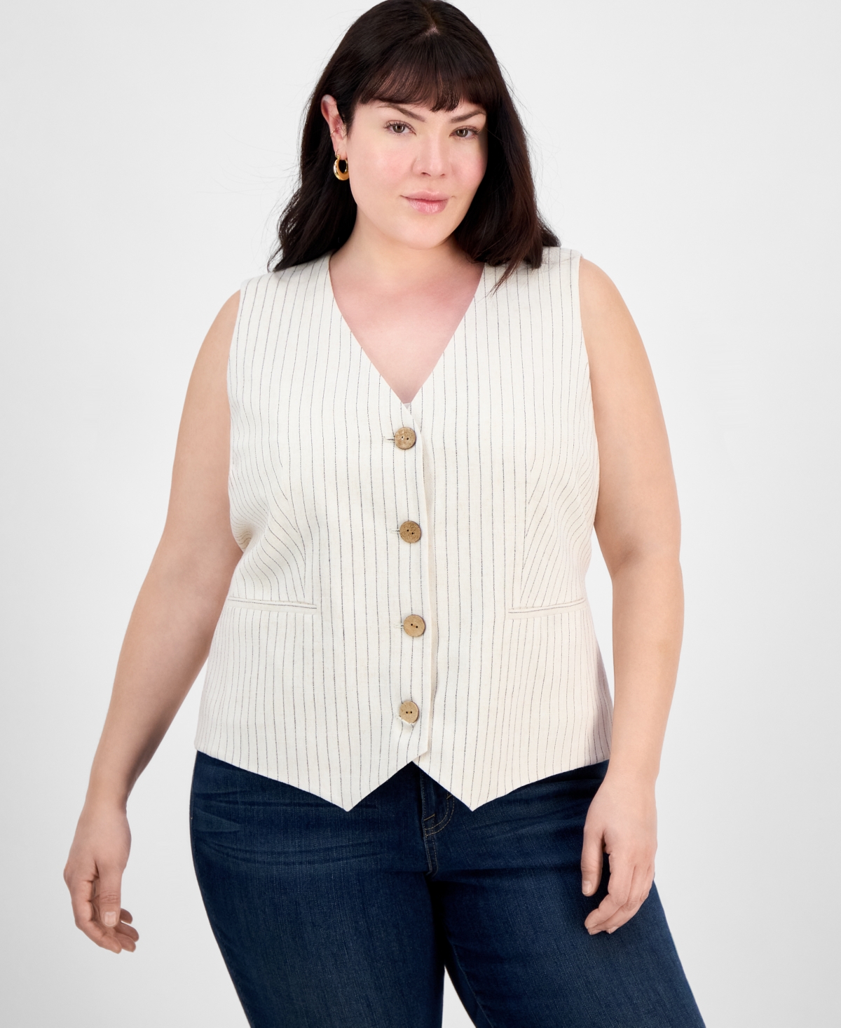 Plus Size Striped Vest - Natural Stone/Jones Black
