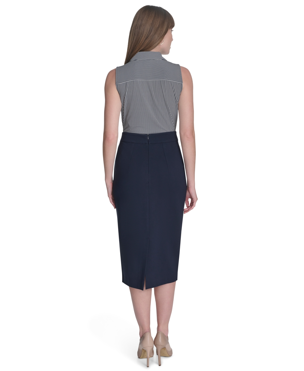 Tommy Hilfiger Women's Striped Sleeveless Button-up Blouse In Midnight,ivory
