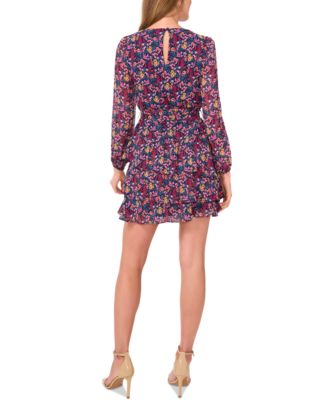 Petite Floral Print Blouson-Sleeve Fit & Flare Dress