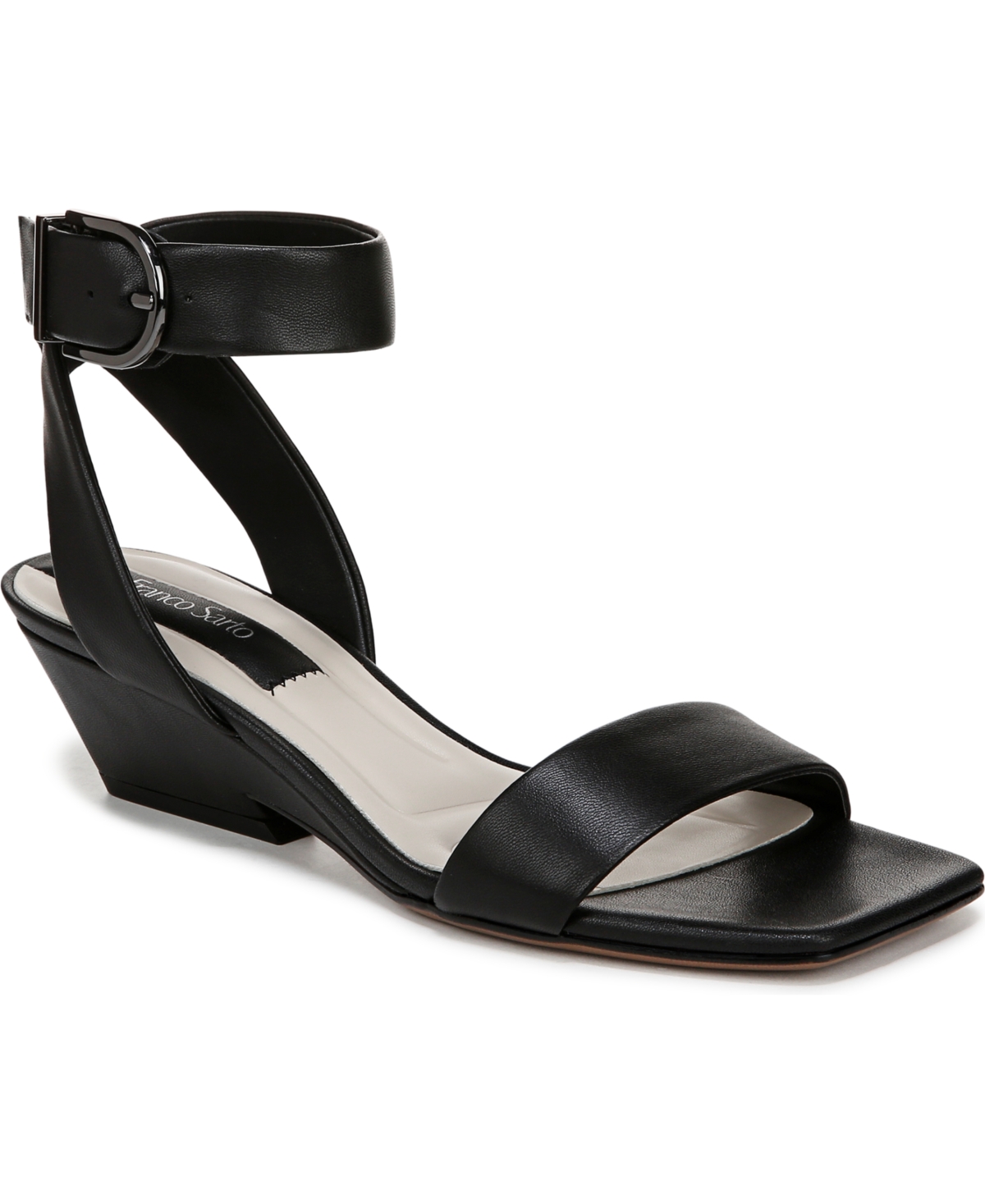 Franco Sarto Women's Savini Open Square Toe Ankle Strap Dress Sandals In Black Leather
