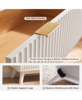 Fluted 6 Drawers Dresser, 54&amp;quot; Wide Modern Chest of Drawers with Faux Marble Top, Curved Profile Design, Dresser TV Stand, Wood Drawer Organizer for Bedroom, Living Room, Hallway, Solid White